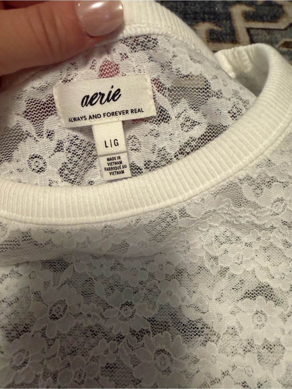 Aerie White Lace Short Sleeve Women's Top - Picture 2 of 3